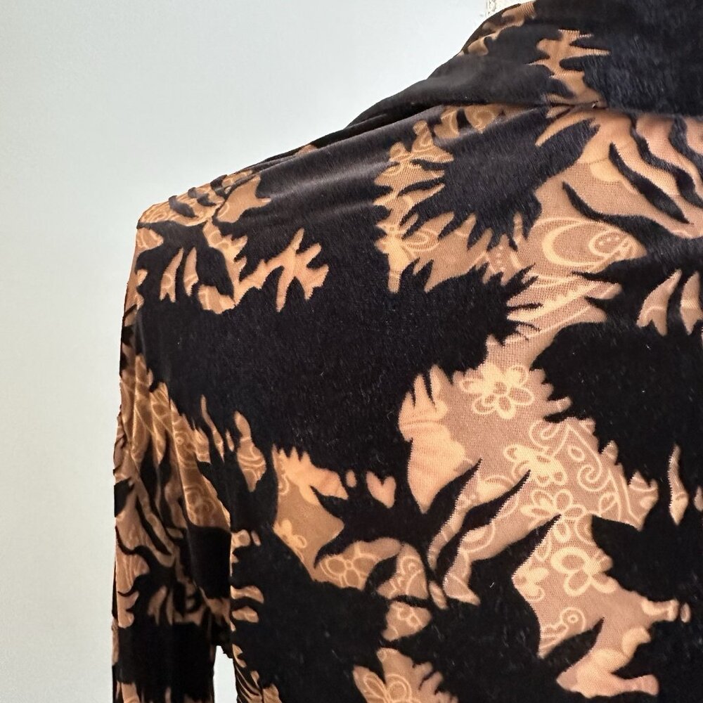 Zara Womens Velvet Burnout Button Down Blouse Size Small Hippie Bell Sleeve - Picture 4 of 6